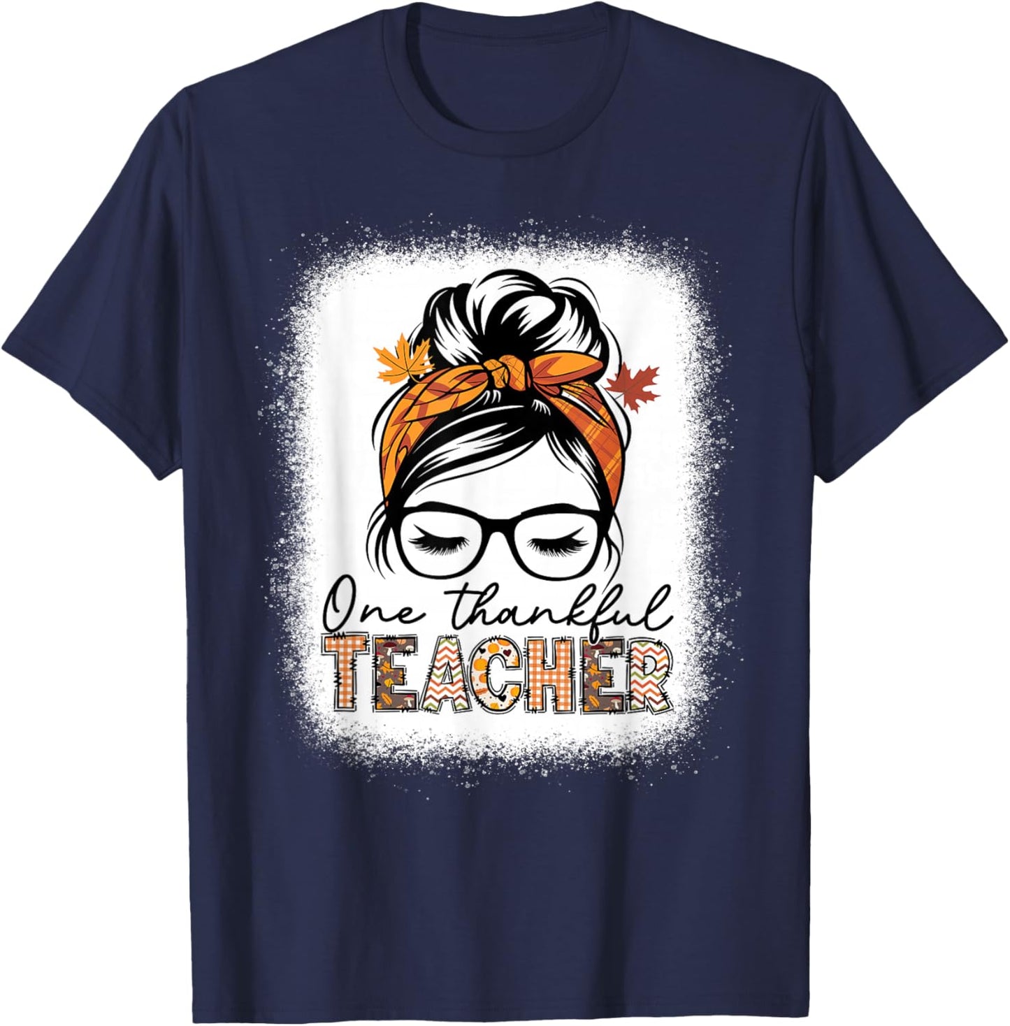 One Thankful Teacher Rainbow Thanksgiving School T-Shirt - T-Shirt | Navy