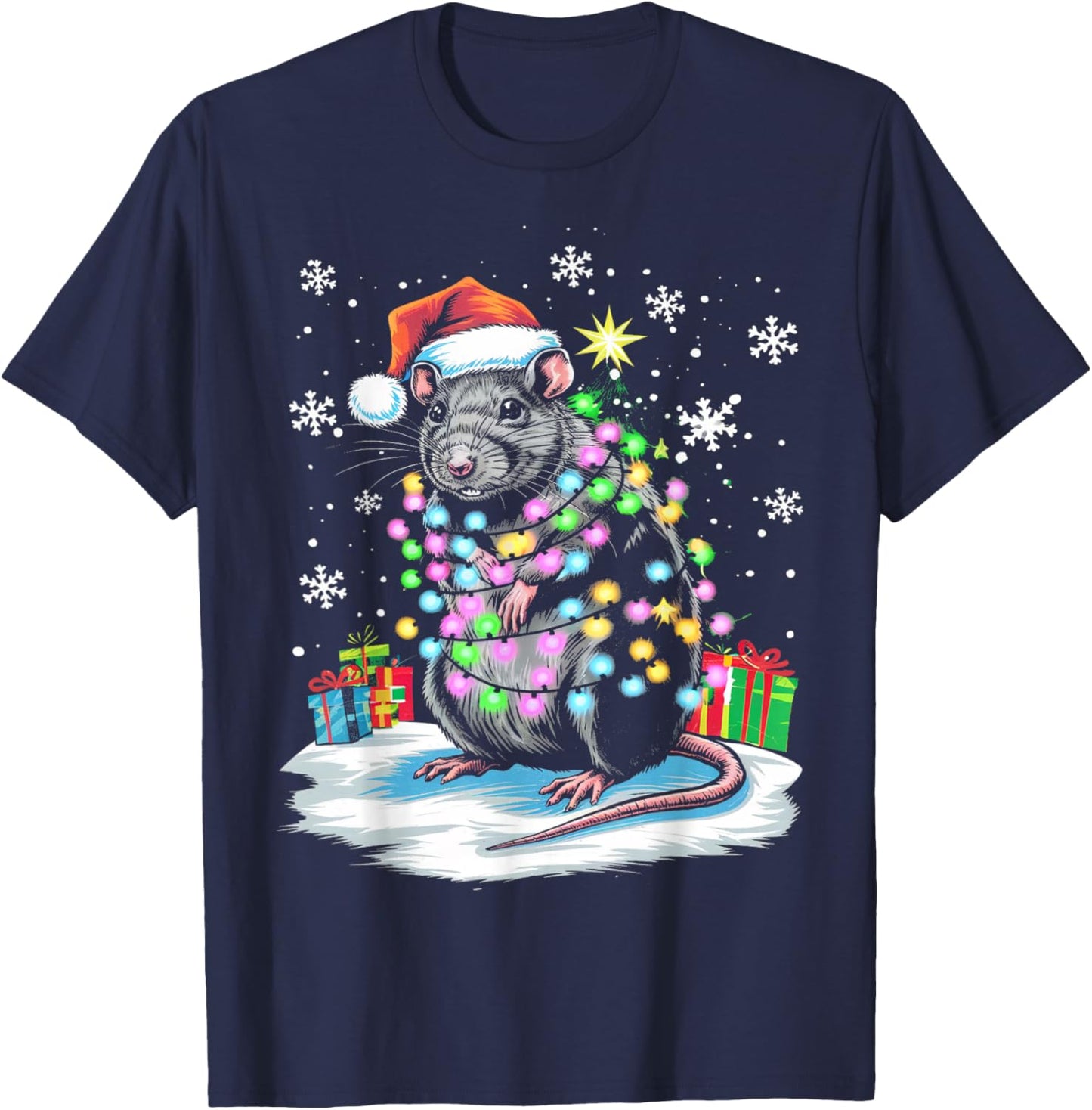 Rat Christmas Light Family T-Shirt - T-Shirt | Navy