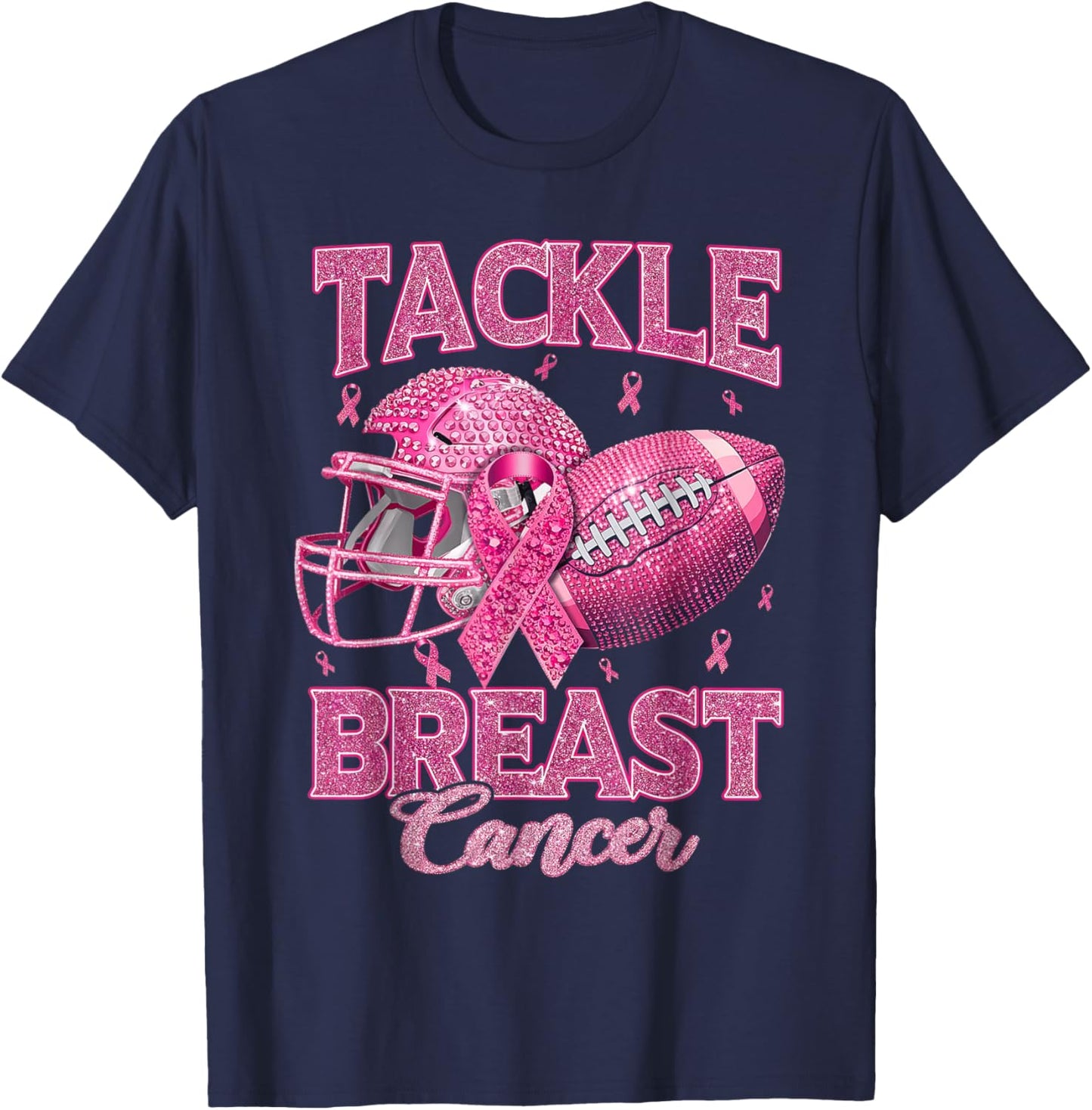 Tackle Breast Cancer Awareness American Football Pink Ribbon T-Shirt - T-Shirt | Navy