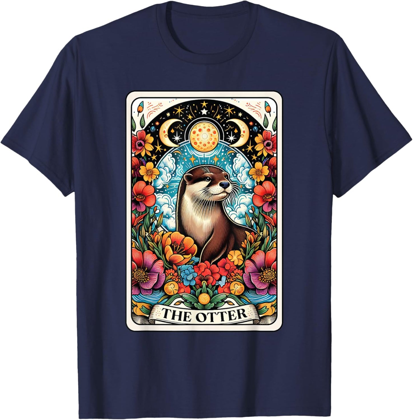 Catumet Otter -Adults Otter Tarot Black Short Sleeve Classic Fit Polyester 100% Cotton Blend Modern Classic Animals Cartoon Small T-Shirt - T-Shirt | Navy