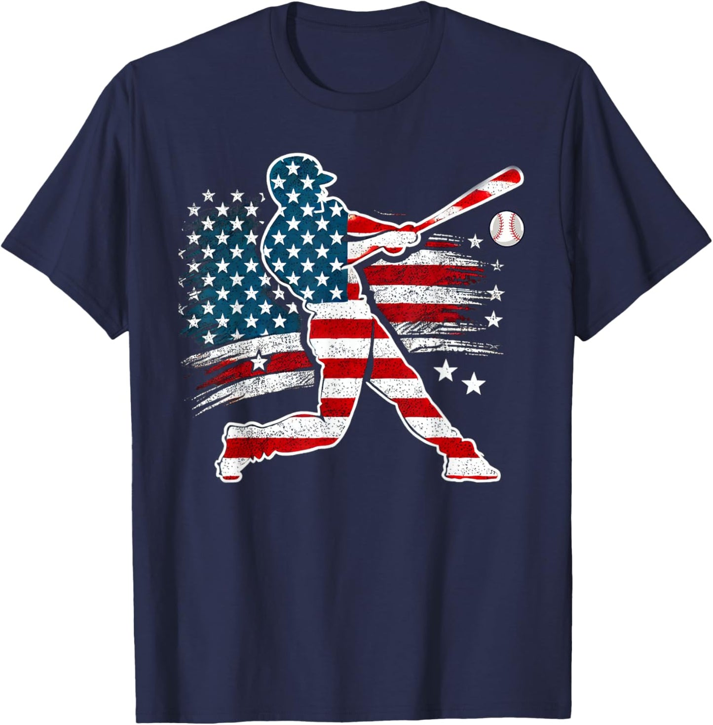 American Baseball Batter With United States Flag USA Retro T-Shirt - T-Shirt | Navy