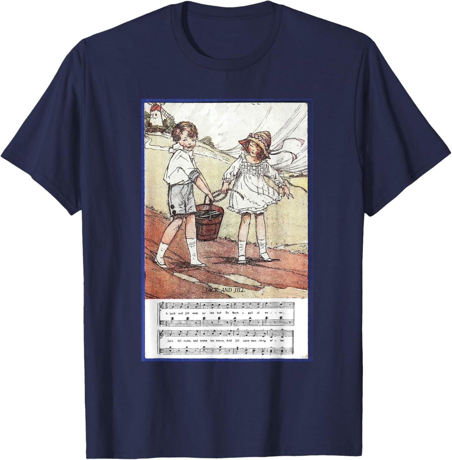 Jack and Jill, Kids Nursery Rytme, Poem Song for Children T-Shirt - T-Shirt | Navy