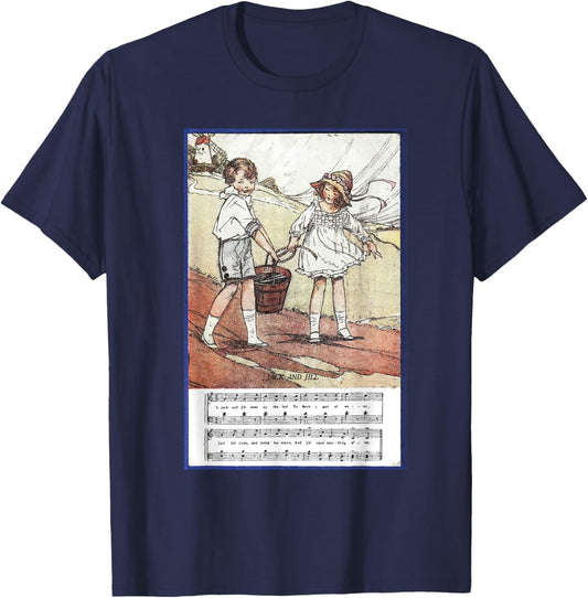 Jack and Jill, Kids Nursery Rytme, Poem Song for Children T-Shirt - T-Shirt | Navy