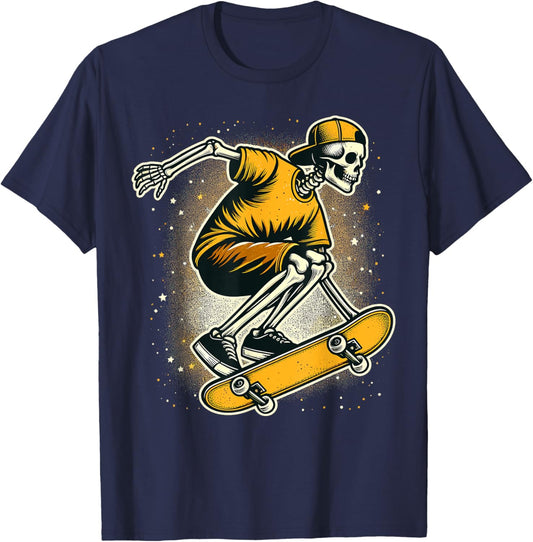 Halloween Skeleton Skater Skateboard T-Shirt - T-Shirt | Navy
