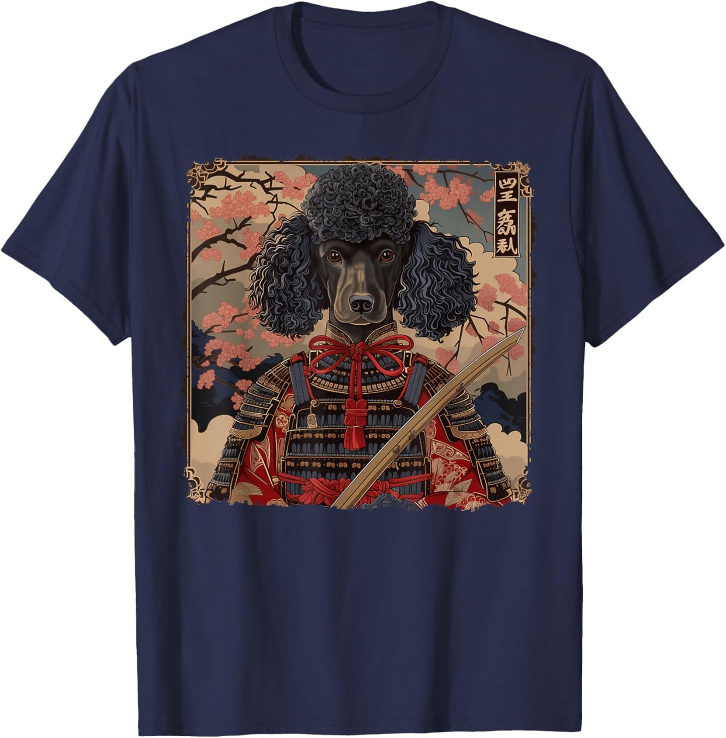 Poodle Dog Japanese Art Samurai Ukiyo-e Vintage T-Shirt - T-Shirt | Navy
