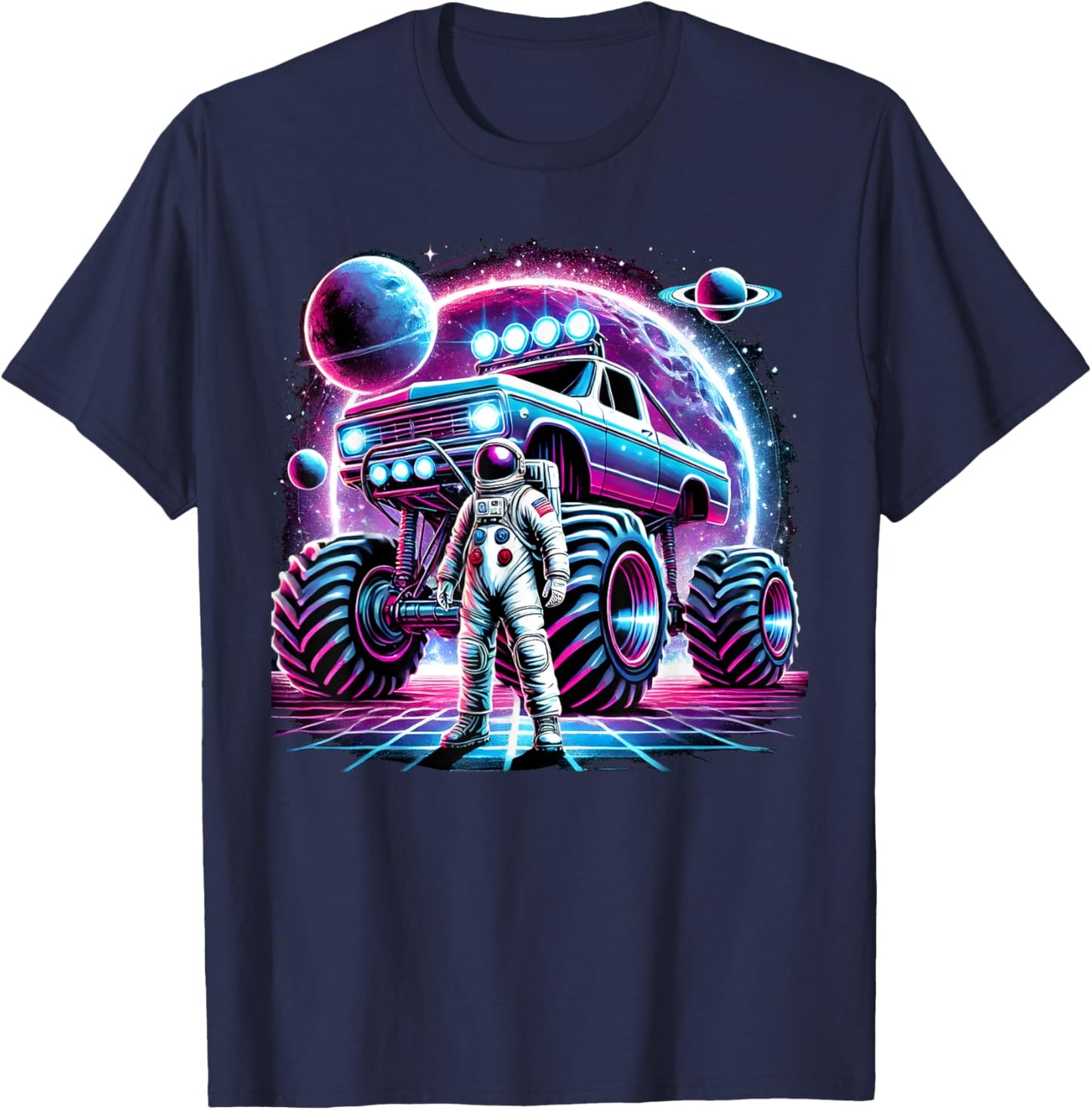 Astronaut Cosmic Space Adventure Monster Truck Astronomy T-Shirt - T-Shirt | Navy