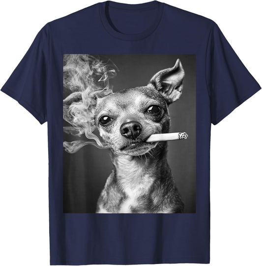 Smoking Dog Chihuahua Funniest Meme T-Shirt - T-Shirt | Navy