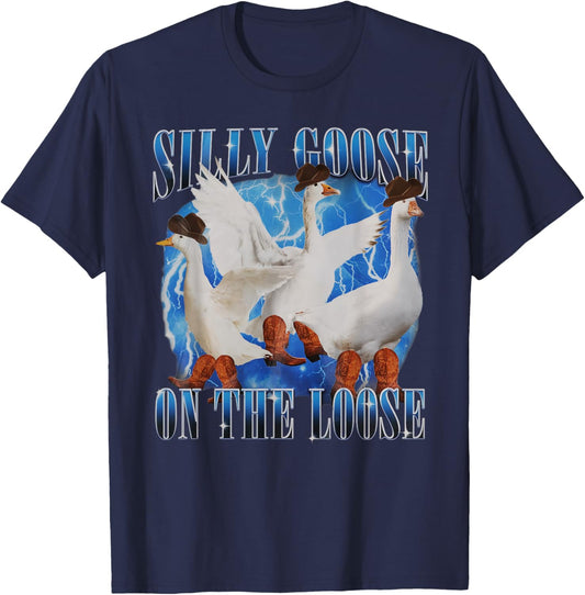 Western Goose Cowboy Silly Goose On The Loose Funny Men T-Shirt - T-Shirt | Navy