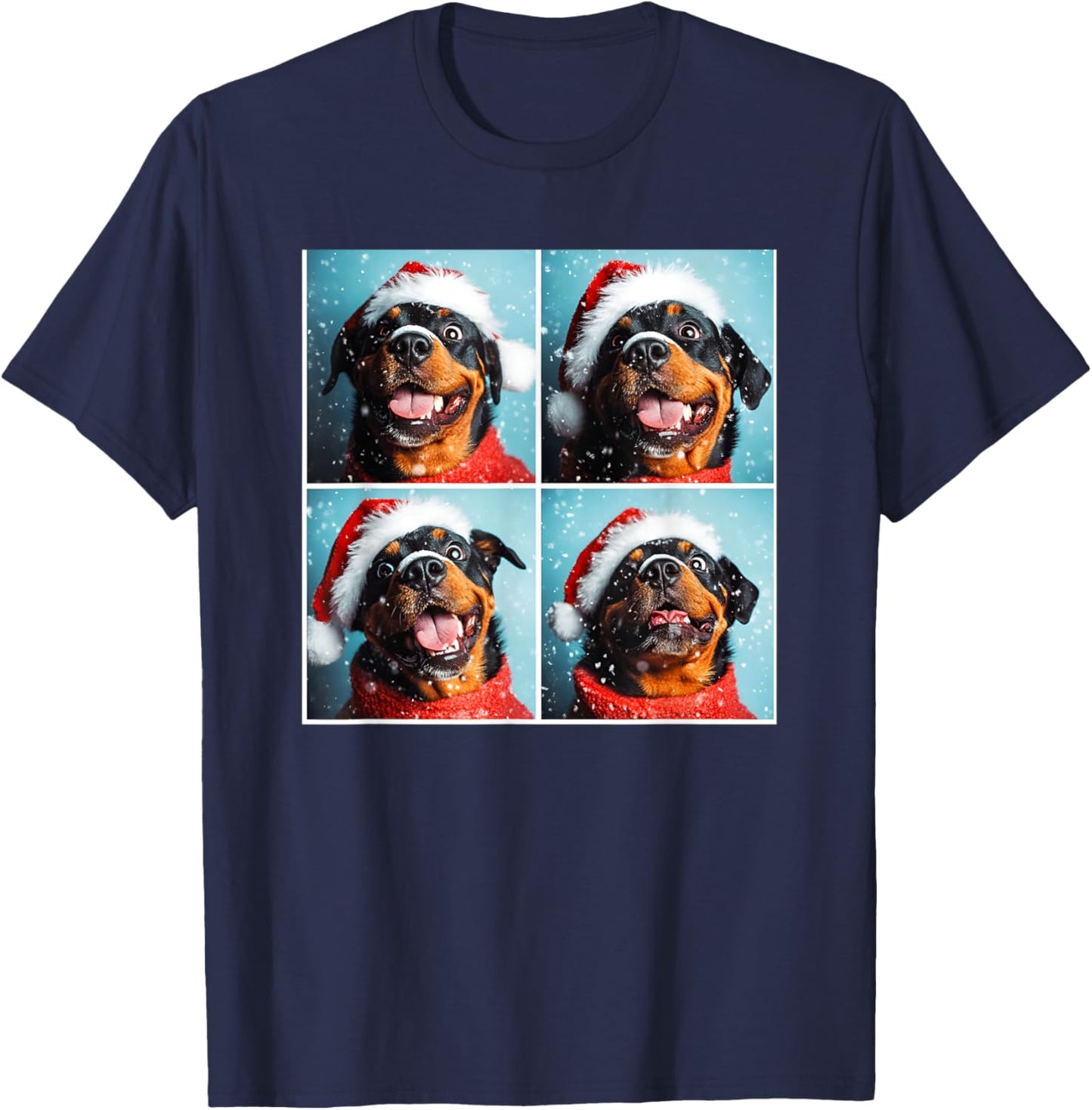 Rottweiler With Santa Hat Snowy Christmas Rottie T-Shirt - T-Shirt | Navy