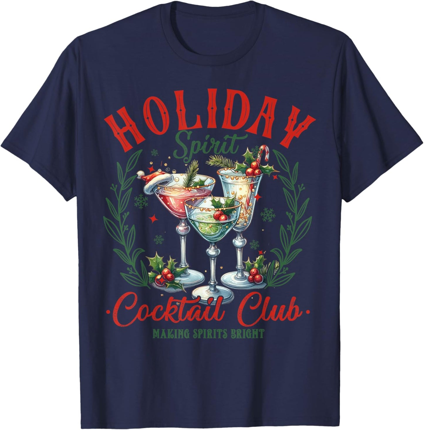 Funny Christmas Party Holiday Spirit Cocktail Club Pajamas T-Shirt - T-Shirt | Navy