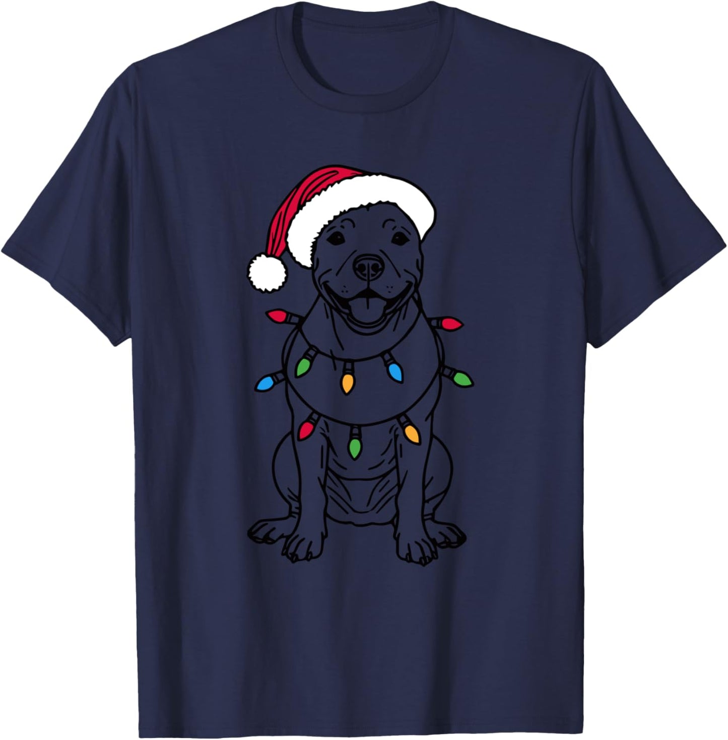 Funny Santa Pitbull Christmas Lights Pitbull Dog Lover Xmas T-Shirt - T-Shirt | Navy