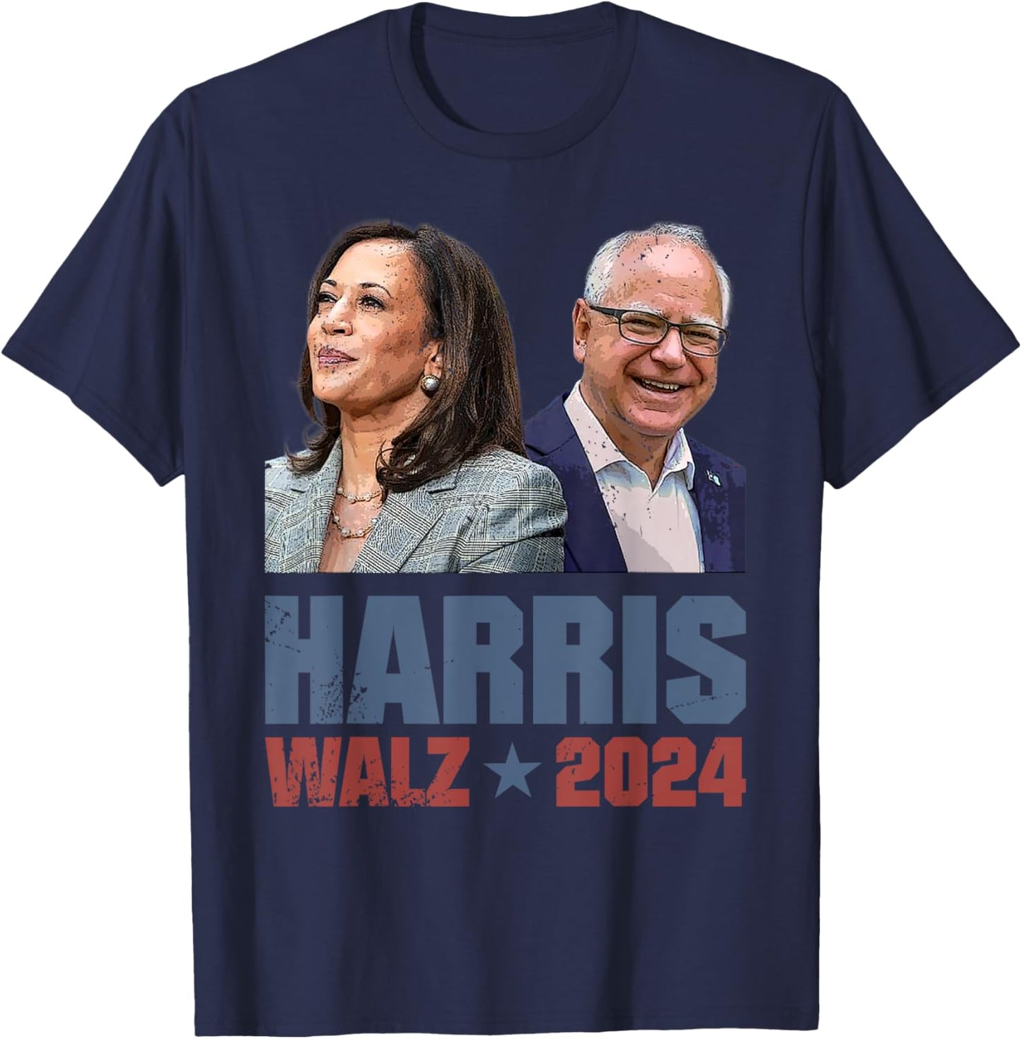 Vintage Kamala Harris Walz 2024 Poster T-Shirt - T-Shirt | Navy