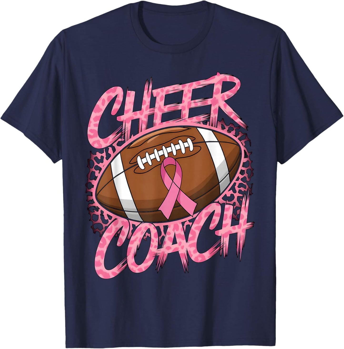 Football Cheer Coach Pink Ribbon Breast Cancer Awareness T-Shirt - T-Shirt | Navy