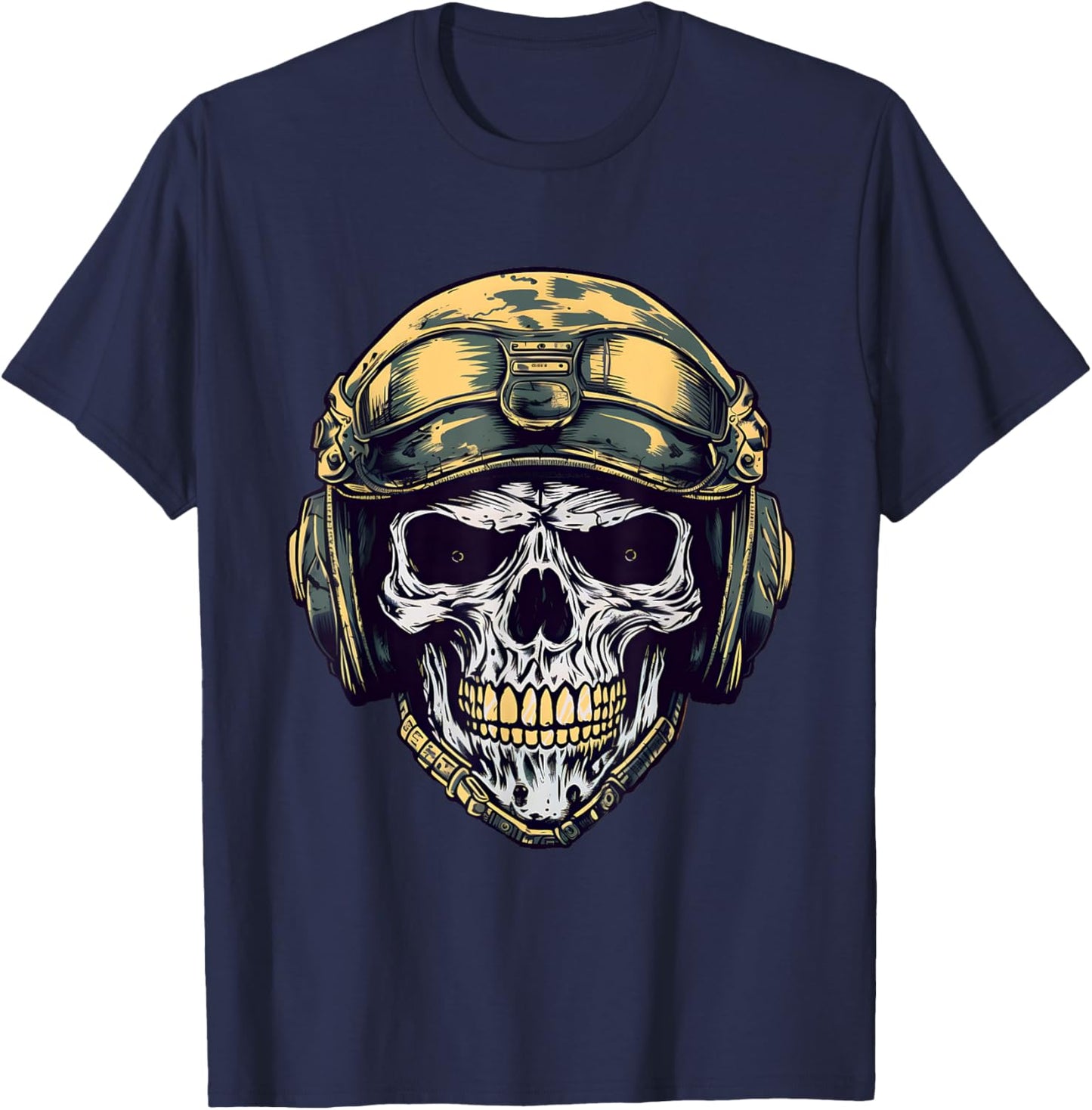 Military Skull Funny Halloween Skeleton Soldier Fighter Camo T-Shirt - T-Shirt | Navy