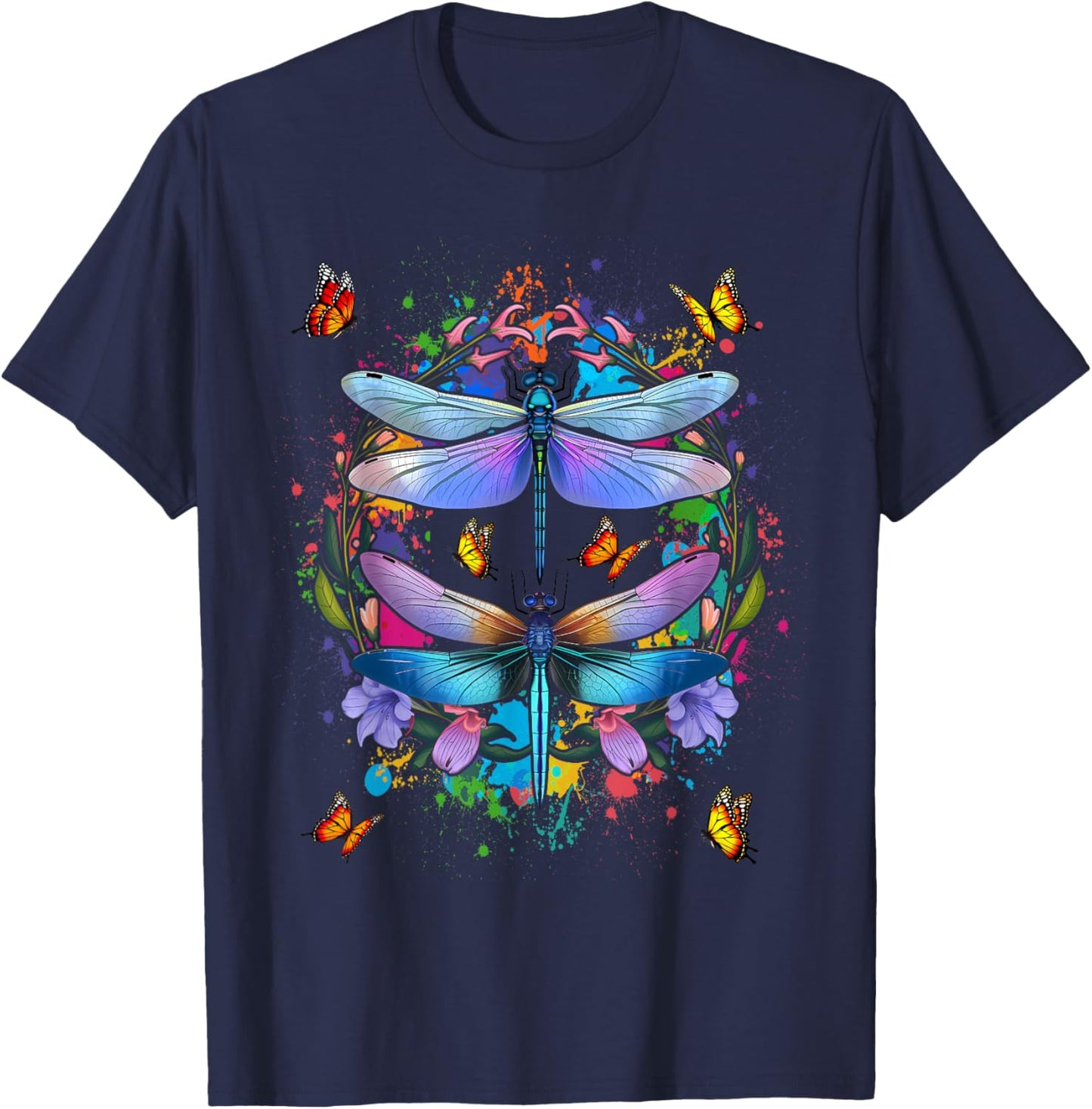 Dragonfly Chakra Color Flower Dragonflies T-Shirt - T-Shirt | Navy