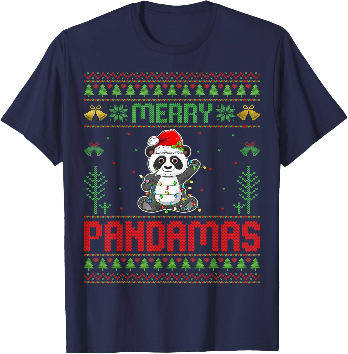 Merry Pandamas Cute Panda Santa Hat Ugly Christmas T-Shirt - T-Shirt | Navy