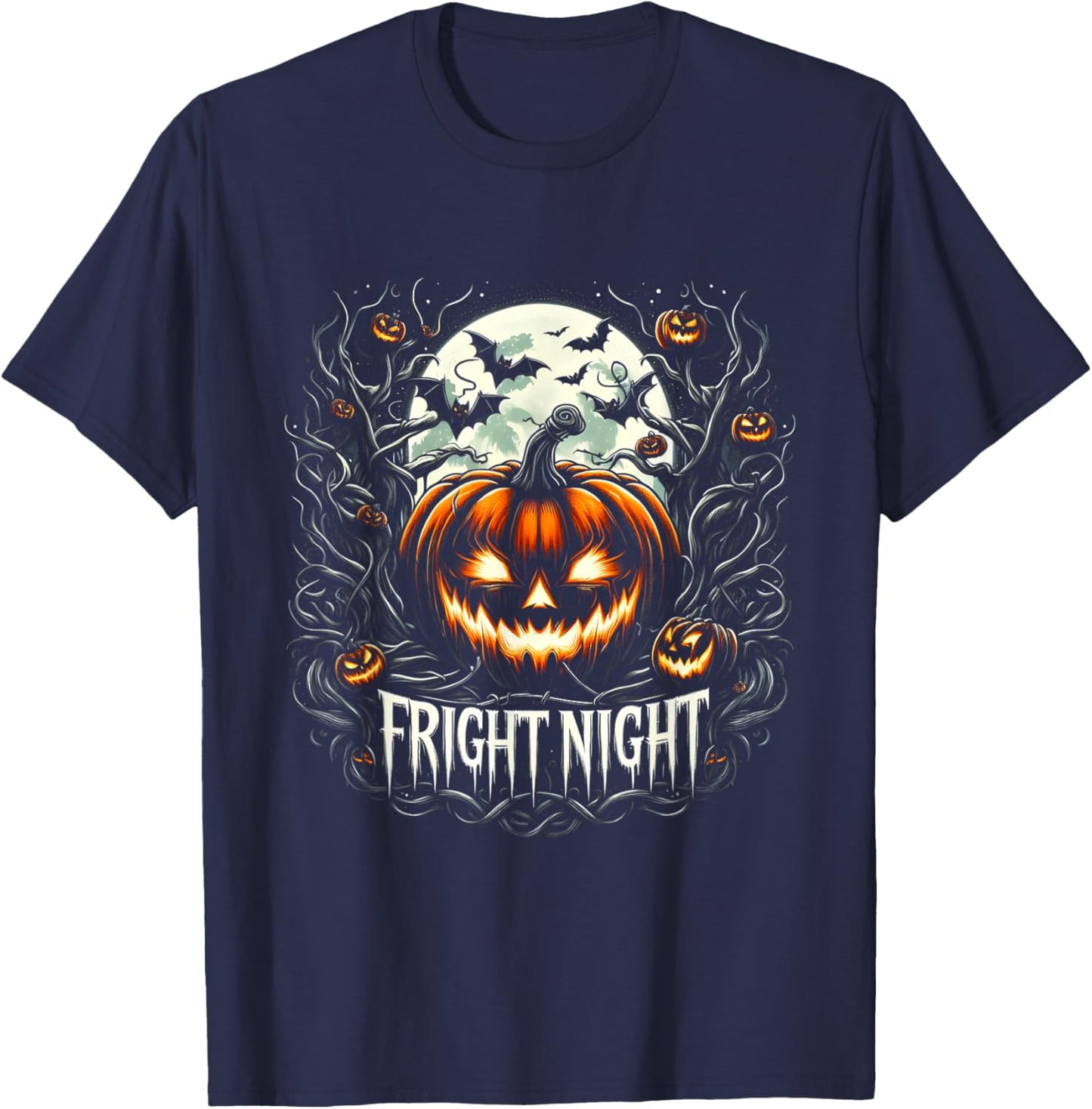Halloween Pumpkin Jack O Lantern Face Fright Night T-Shirt - T-Shirt | Navy