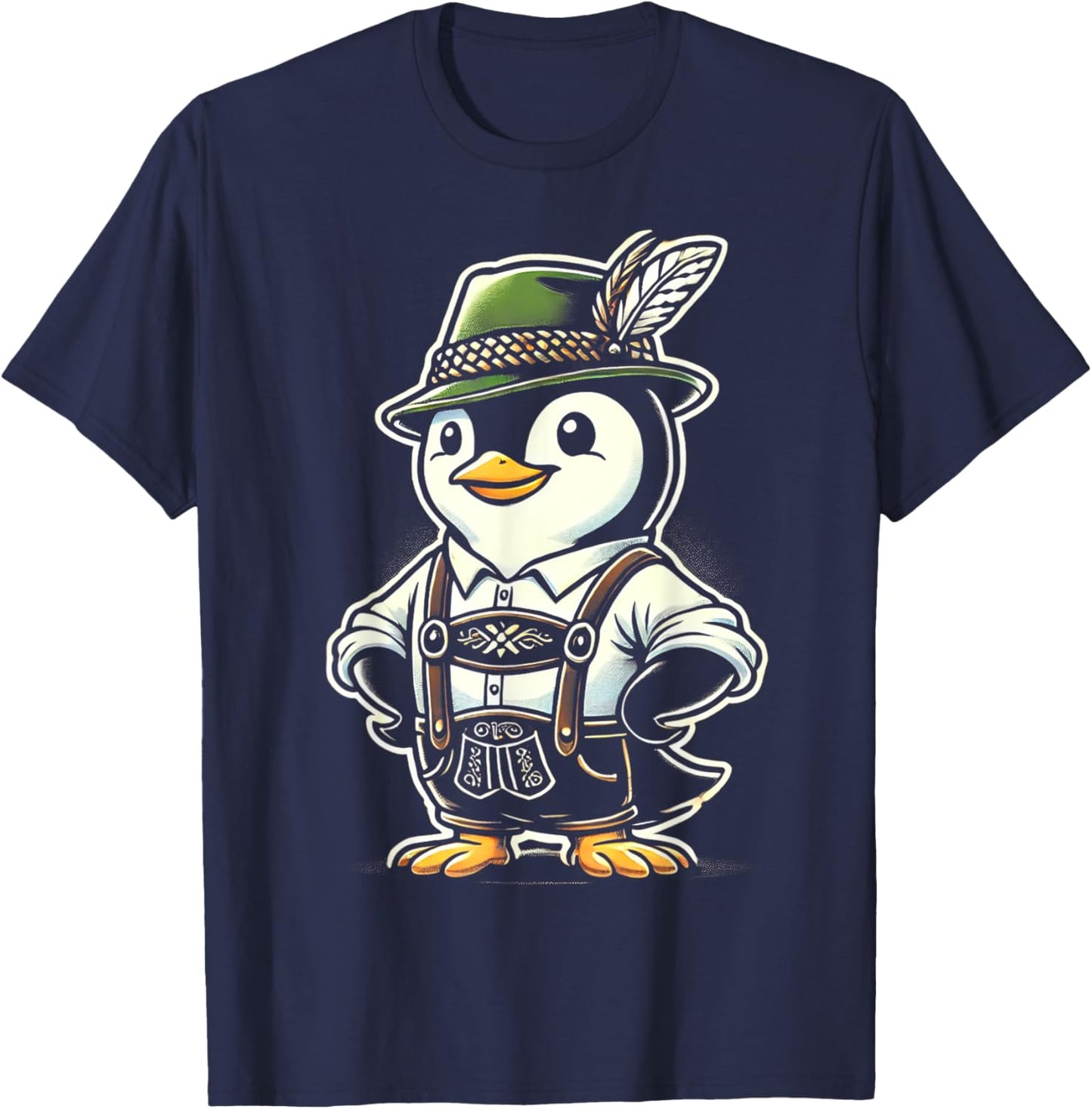 Oktoberfest Penguin Funny German Bavarian Lederhosen Penguin T-Shirt - T-Shirt | Navy