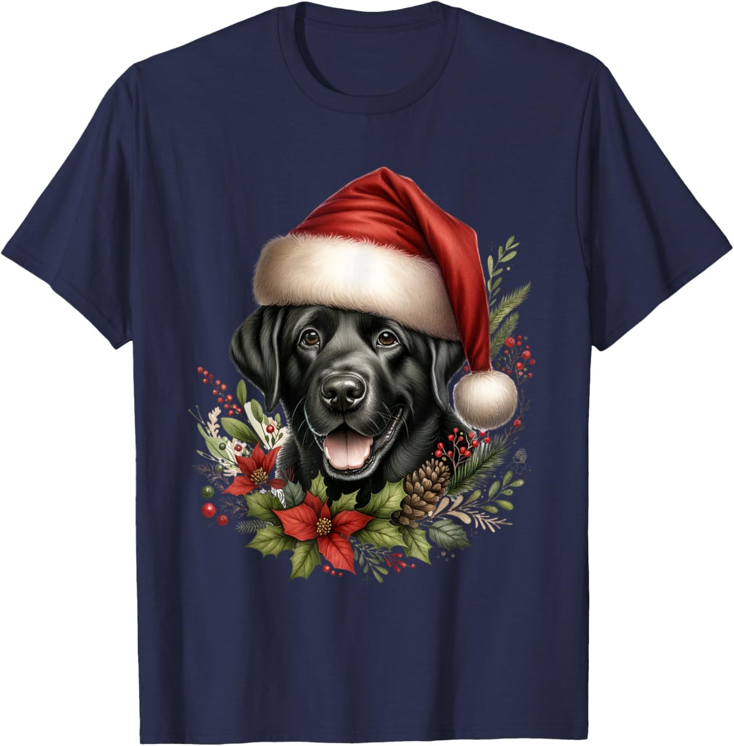Christmas Black Labrador Lab Dog Watercolor Artwork T-Shirt - T-Shirt | Navy