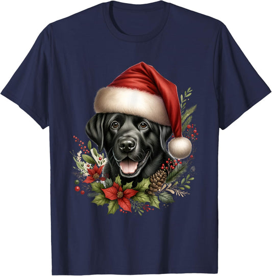 Christmas Black Labrador Lab Dog Watercolor Artwork T-Shirt - T-Shirt | Navy