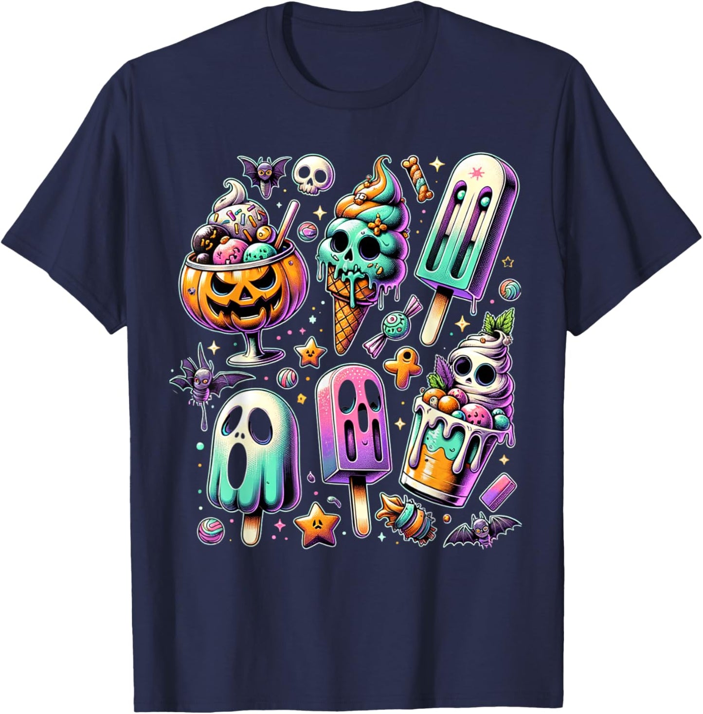 Vintage Horror Movie Summer Popsicle Halloween Summerween T-Shirt - T-Shirt | Navy