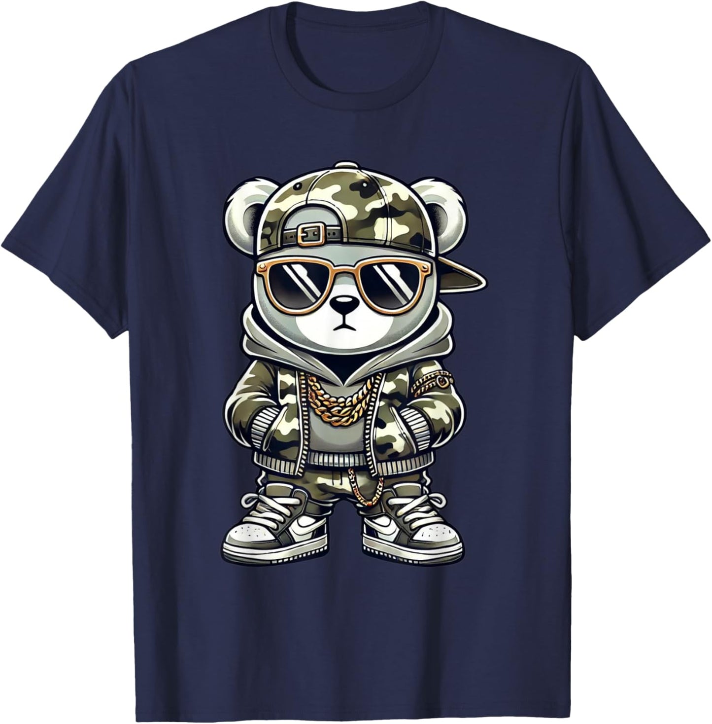 Camo Hip Hop Teddy Bear Camouflage Gangsta Streetwear Hustle T-Shirt - T-Shirt | Navy