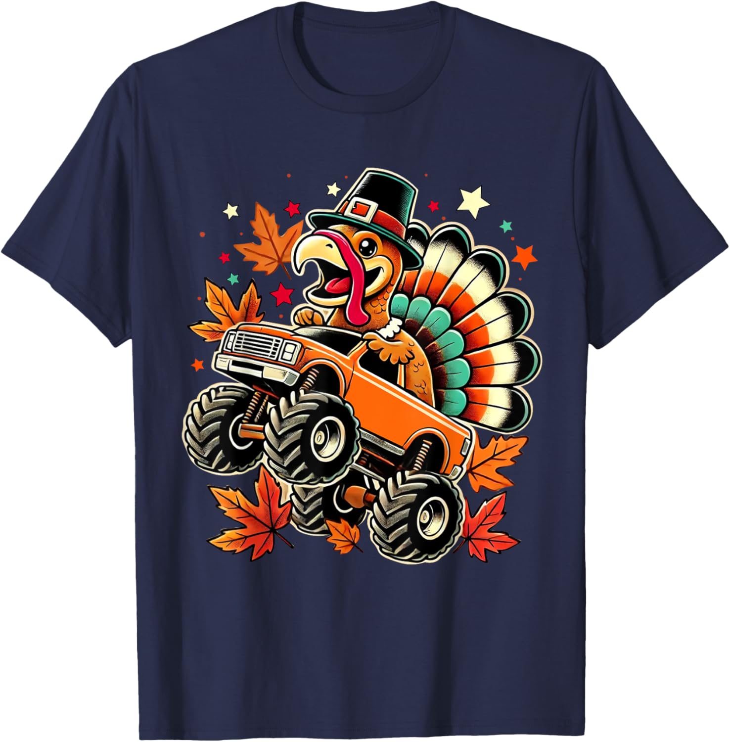 Funny Turkey Driving Monster Truck Thanksgiving Boys Toddler T-Shirt - T-Shirt | Navy