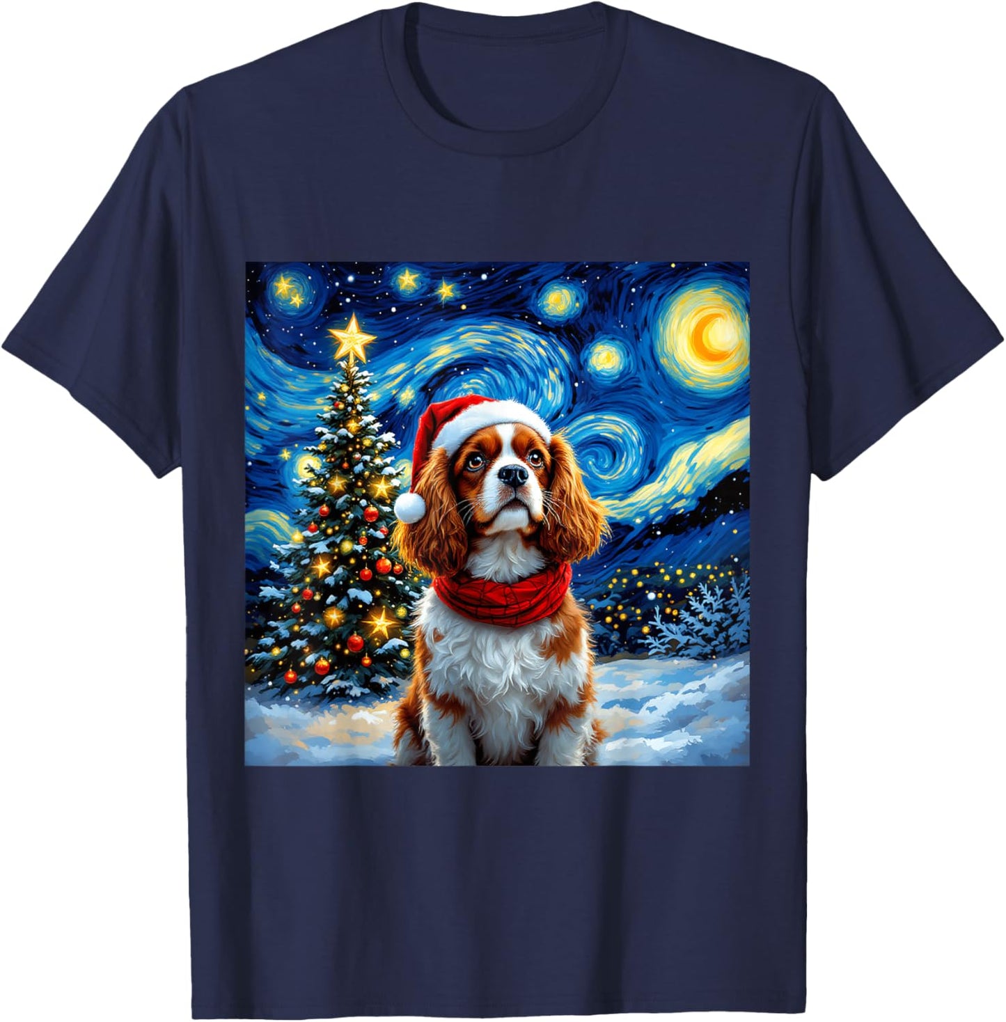 Cavalier King Charles Spaniel Starry Night Christmas Holiday T-Shirt - T-Shirt | Navy