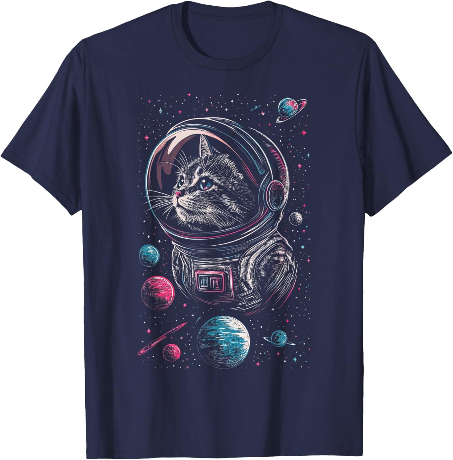 Funny Astronaut Cat | Graphic T-Shirt - T-Shirt | Navy