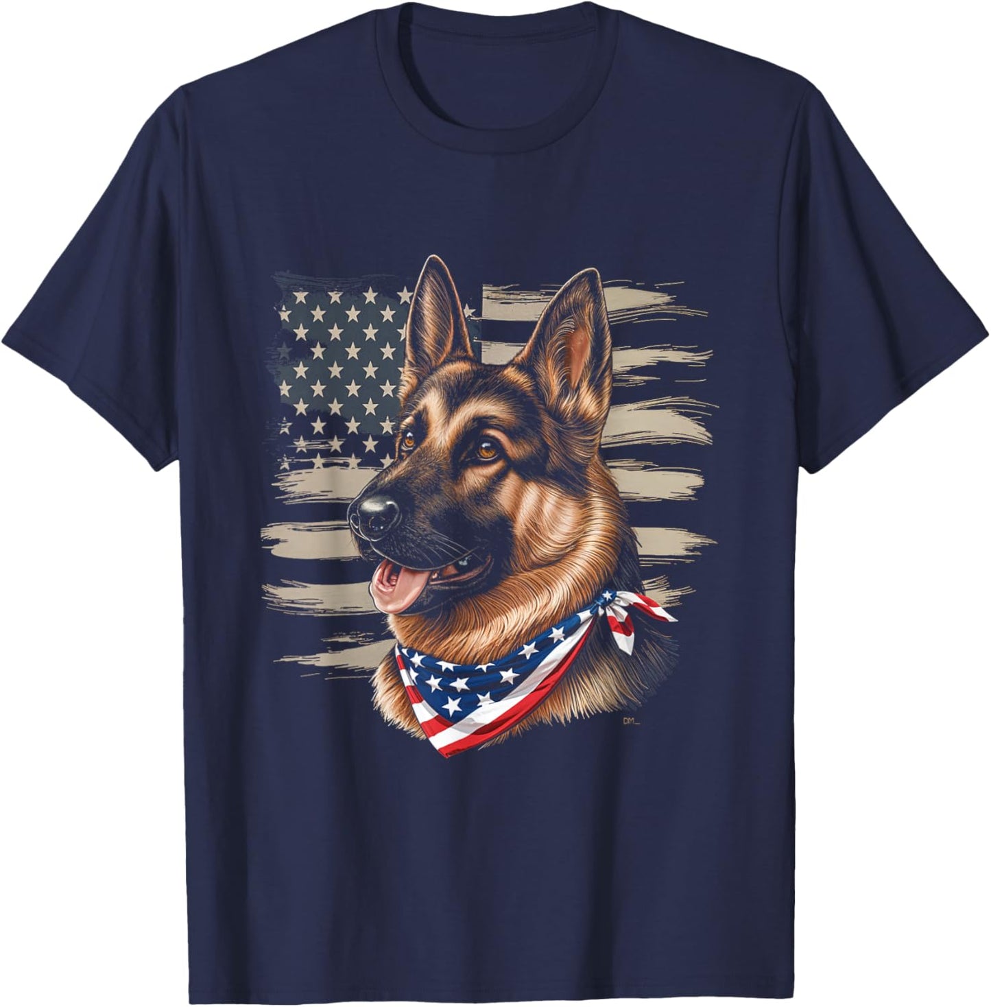 German Shepherd American Flag Dog Patriotic Pet T-Shirt - T-Shirt | Navy