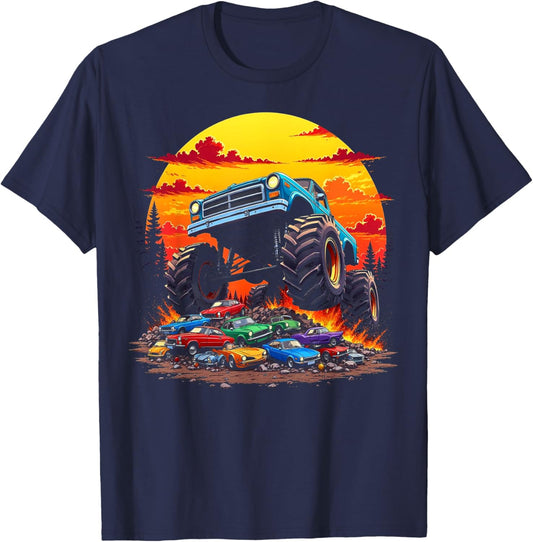 Monster Trucks Birthday Party Retro Monster Truck T-Shirt - T-Shirt | Navy