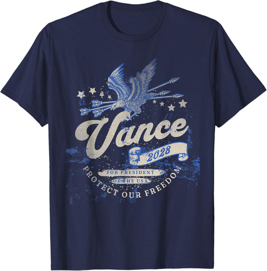 JD Vance 2028 Vintage Freedom Republican Eagle for President - Black, -Adult, Classic Fit, Short Sleeve, , Political- , Small T-Shirt - T-Shirt | Navy