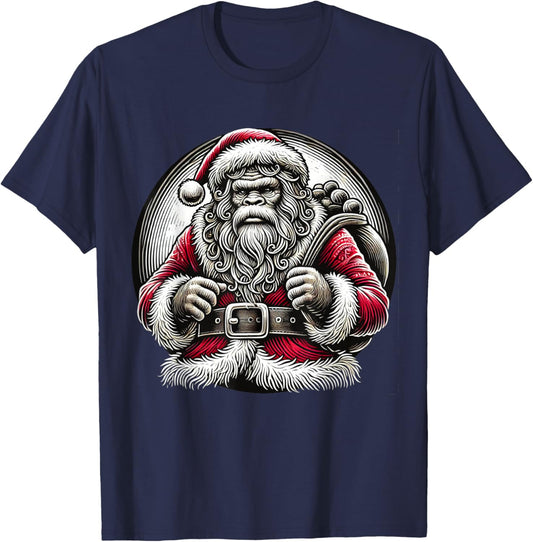 Bigfoot Sasquatch Santa Claus Christmas T-Shirt - T-Shirt | Navy
