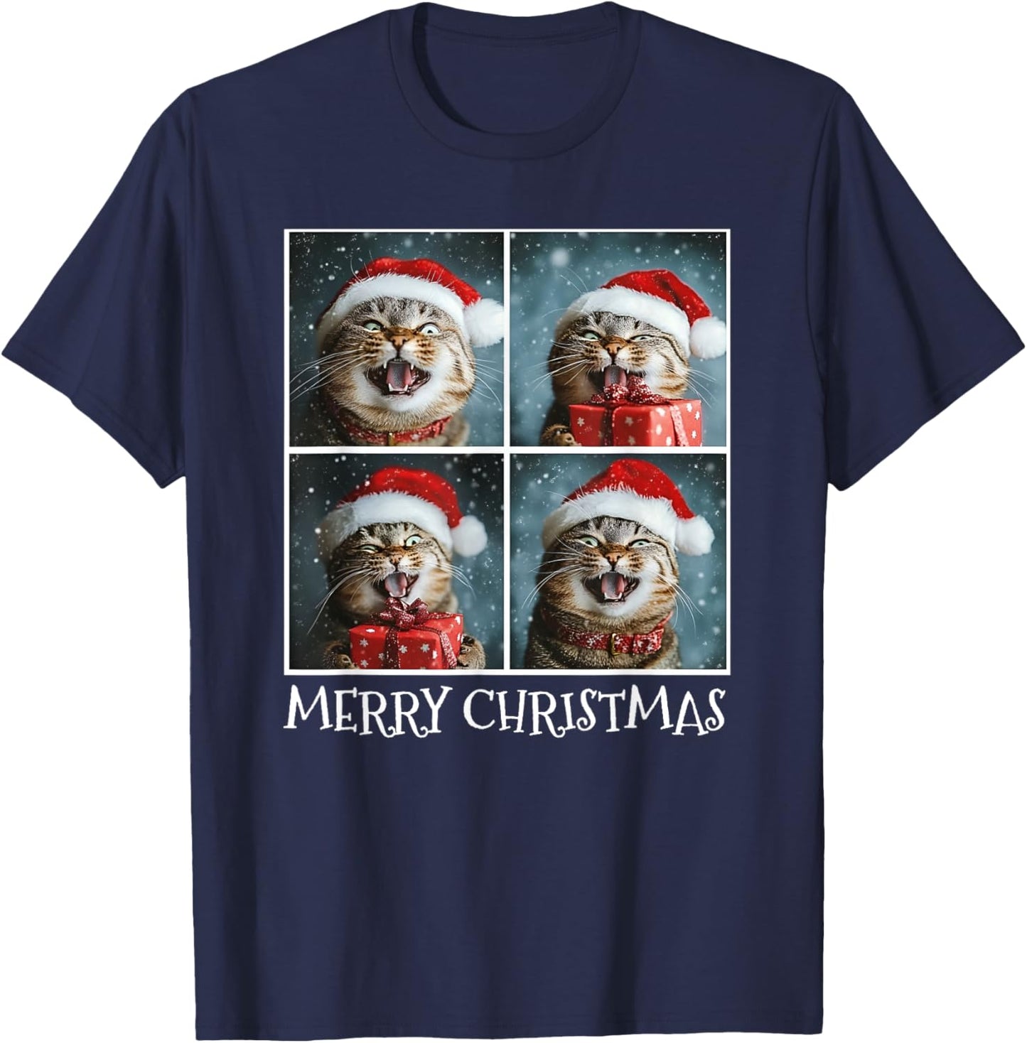 Cat Santa Hat Christmas Cat Selfie T-Shirt - T-Shirt | Navy