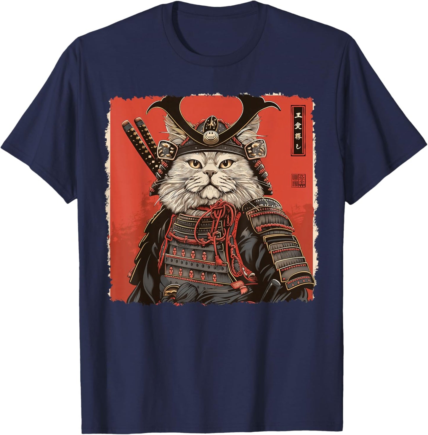 Persian Cat Japanese Art Samurai Ukiyo-e Vintage T-Shirt - T-Shirt | Navy