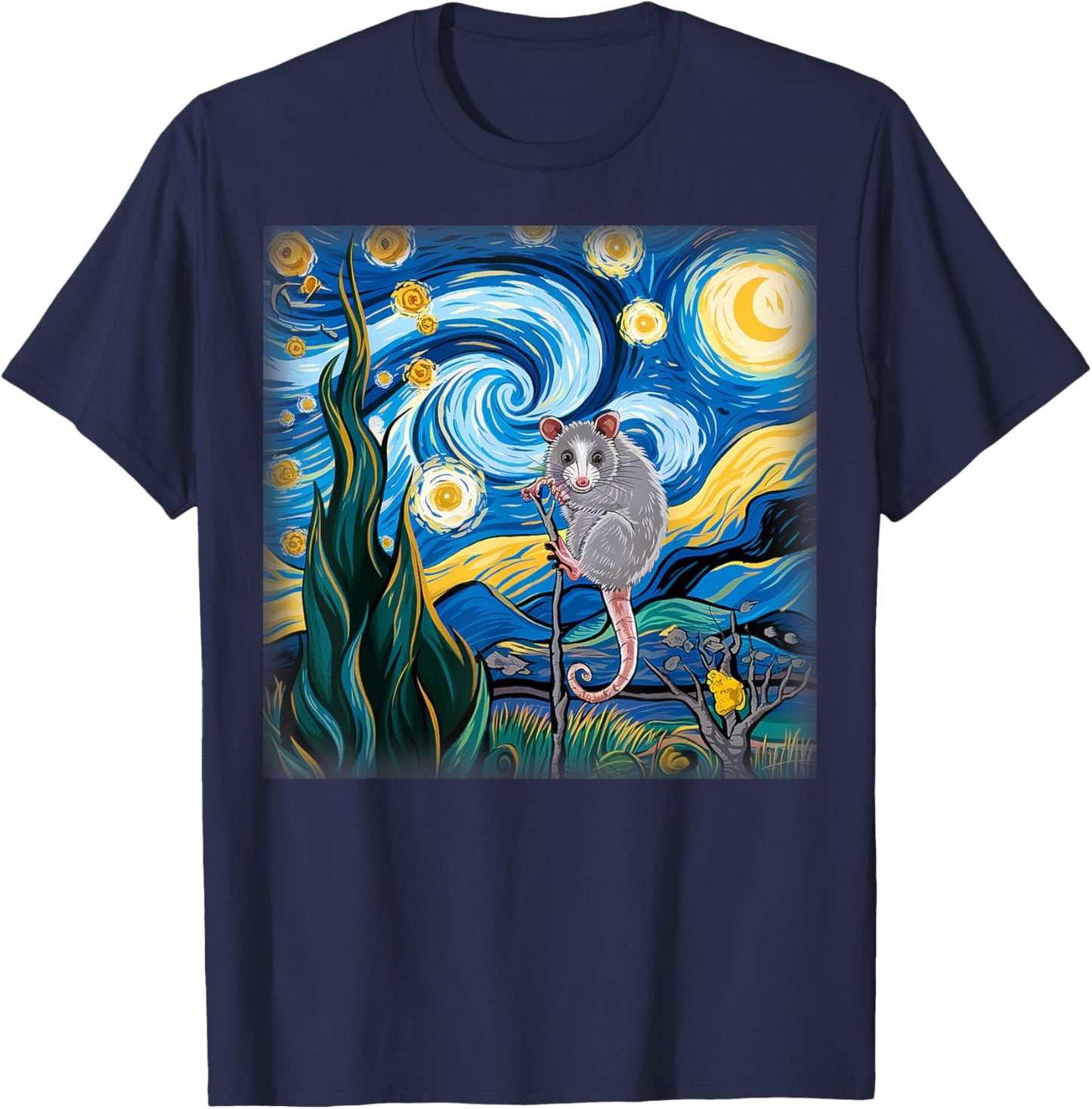 Starry Night Opossum Van Gogh Possum Rodent Gifts Men Women T-Shirt - T-Shirt | Navy