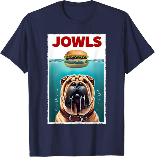 Funny Chinese Shar-Pei and Hamburger Parody Jowls Dog Lover Men Women Kids T-Shirt - T-Shirt | Navy