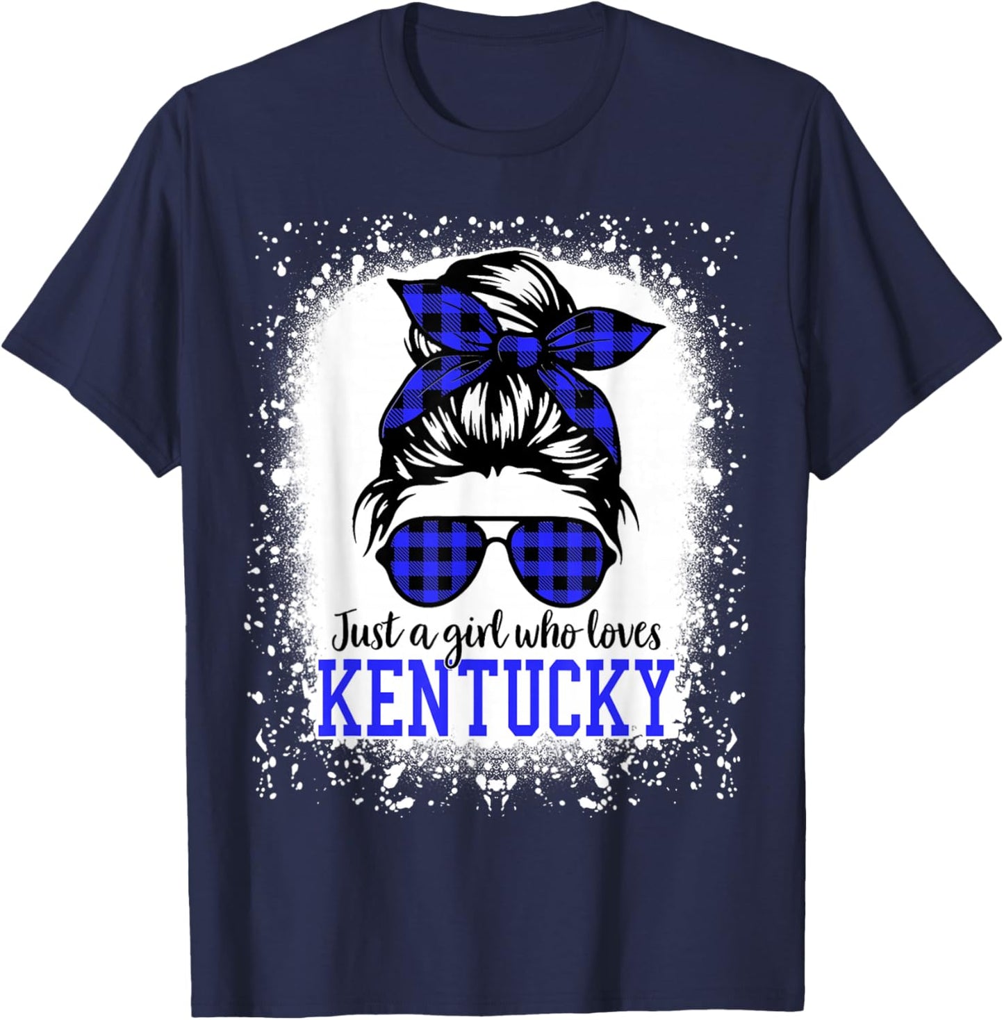 Kentucky Women Girls Messy Bun Hair, Kentucky State Pride T-Shirt - T-Shirt | Navy