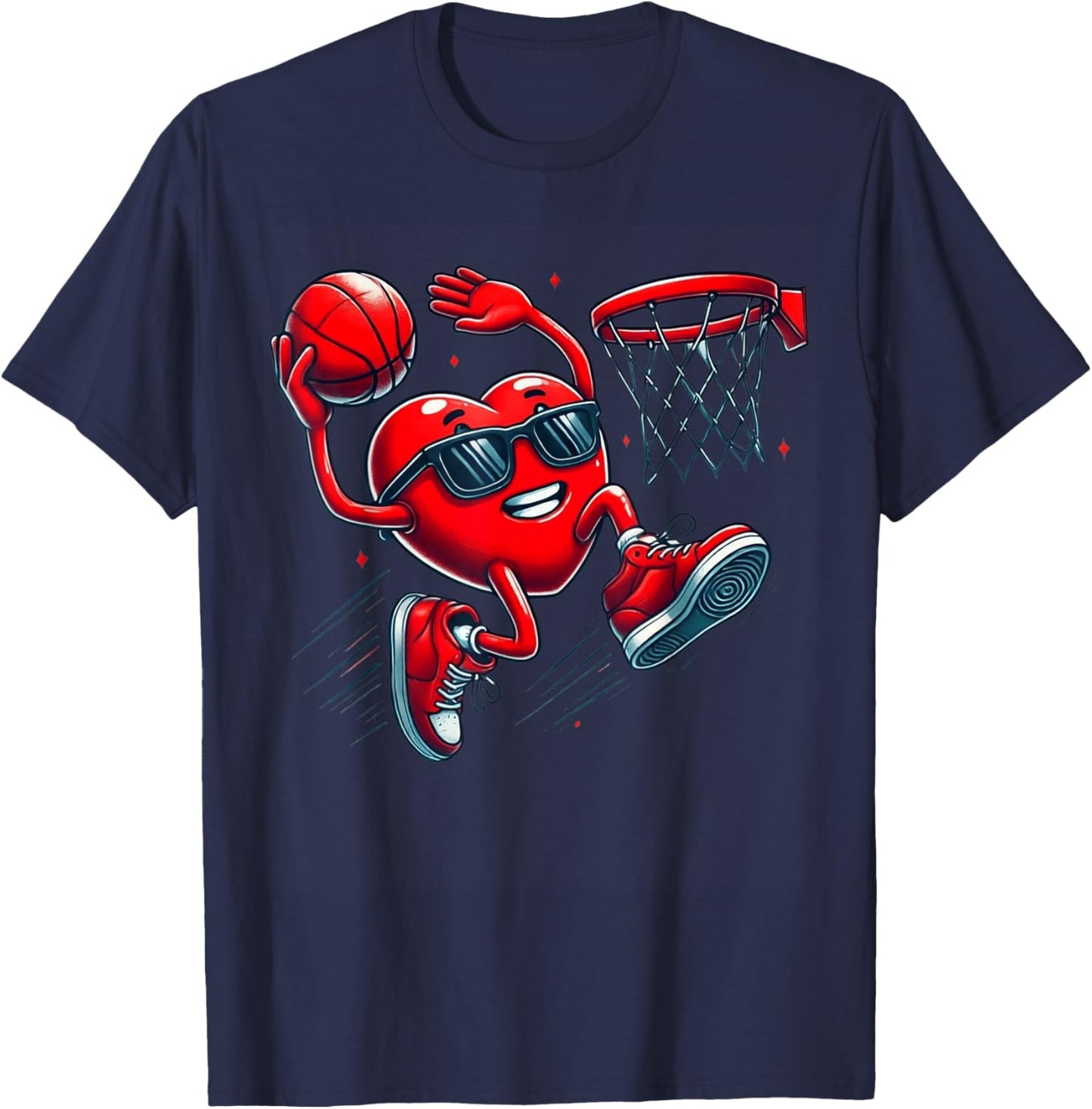 Valentines Day Basketball Funny Red Heart Love Boys Kids T-Shirt - T-Shirt | Navy