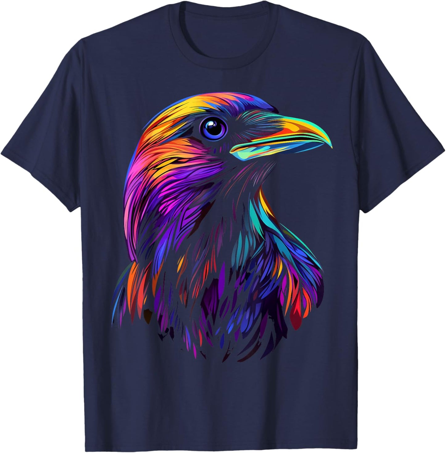 Colorful Crow Face Cute Birds Animal Lover Men Women Black T-Shirt - T-Shirt | Navy