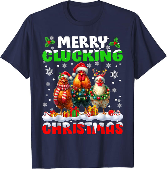 Merry Clucking Christmas Funny Chicken Santa Hat Xmas Pajama T-Shirt - T-Shirt | Navy