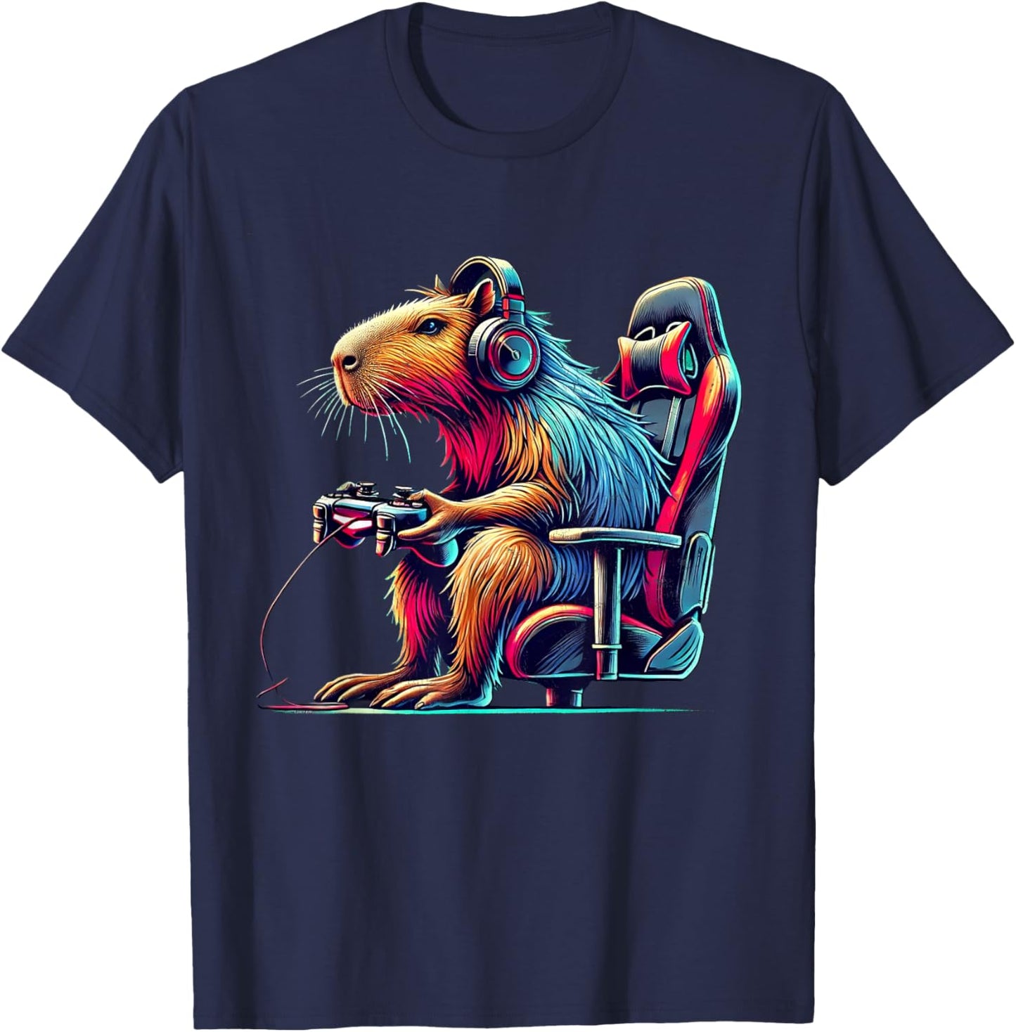 Funny Capybara Gaming Retro Rodent Capybara Video Games T-Shirt - T-Shirt | Navy