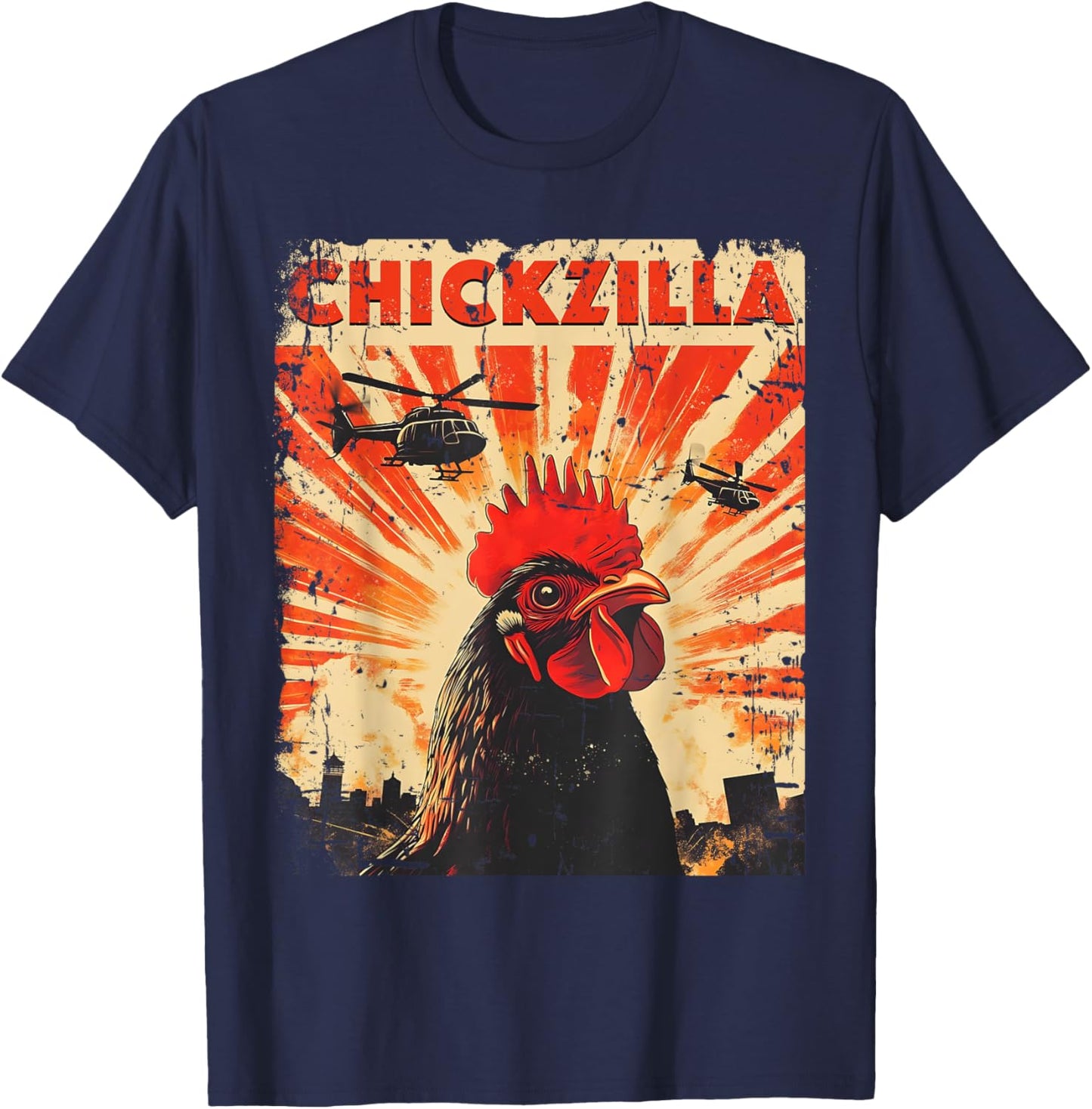 Funny Chicken Japan Retro Vintage Design Chickzilla T-Shirt - T-Shirt | Navy
