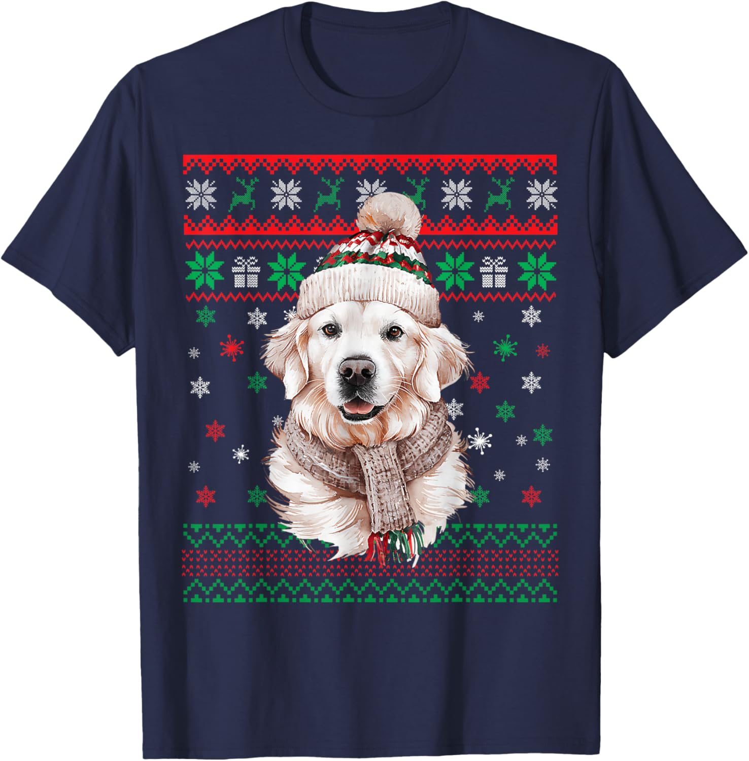 White English Cream Golden Retriever Mom Dog Puppy Christmas T-Shirt - T-Shirt | Navy