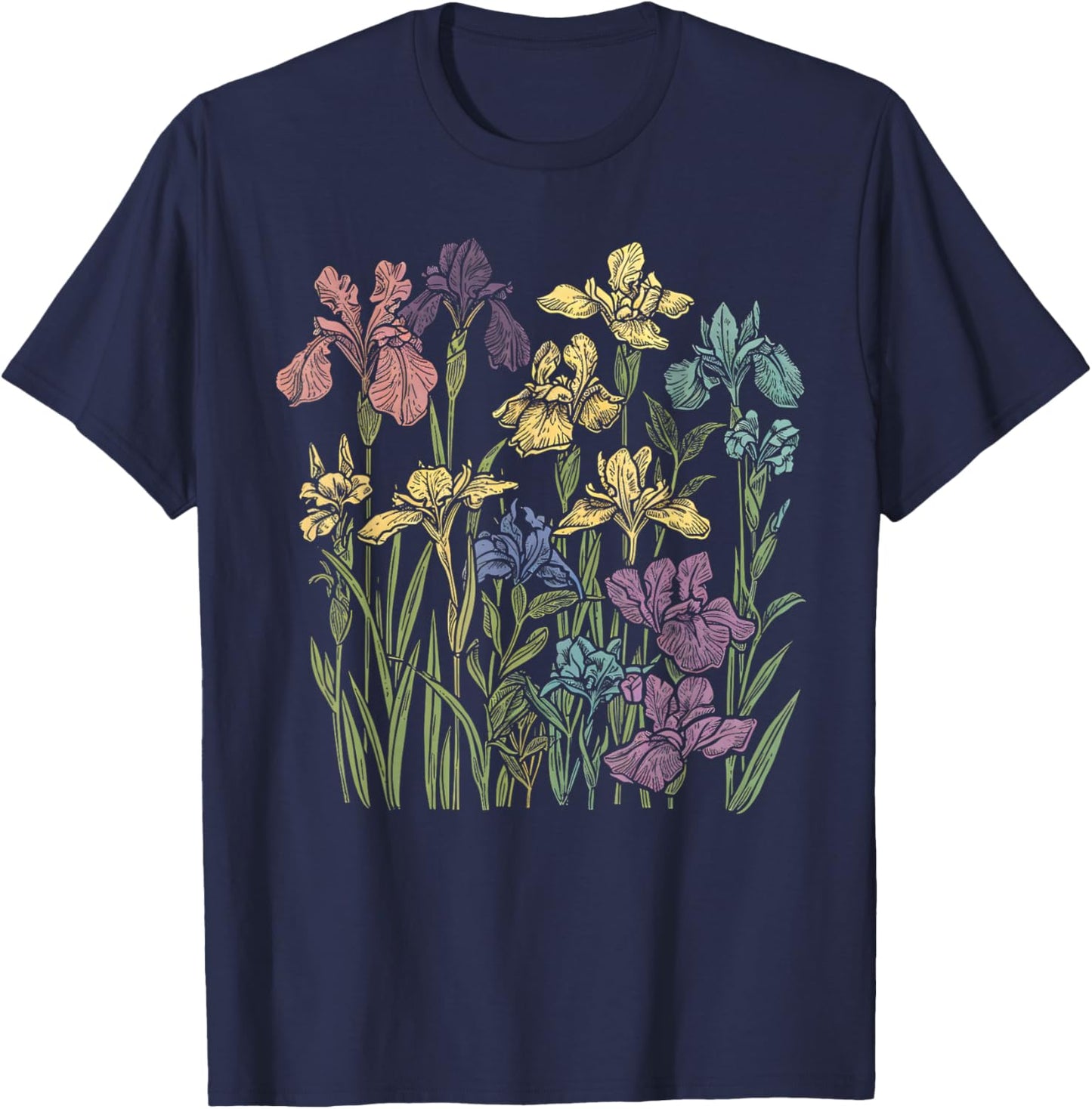Vintage Botanical Iris Flower Girl Cute Floral Plant Mom T-Shirt - T-Shirt | Navy