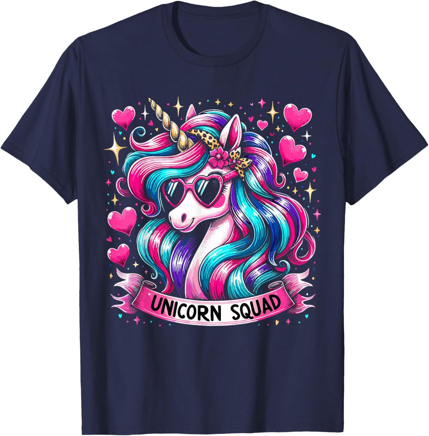 Unicorn Squad Unicorn with leopard Bandana T-Shirt - T-Shirt | Navy