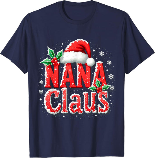 Nana Claus Santa Hat Christmas lights family Xmas Men Women T-Shirt - T-Shirt | Navy