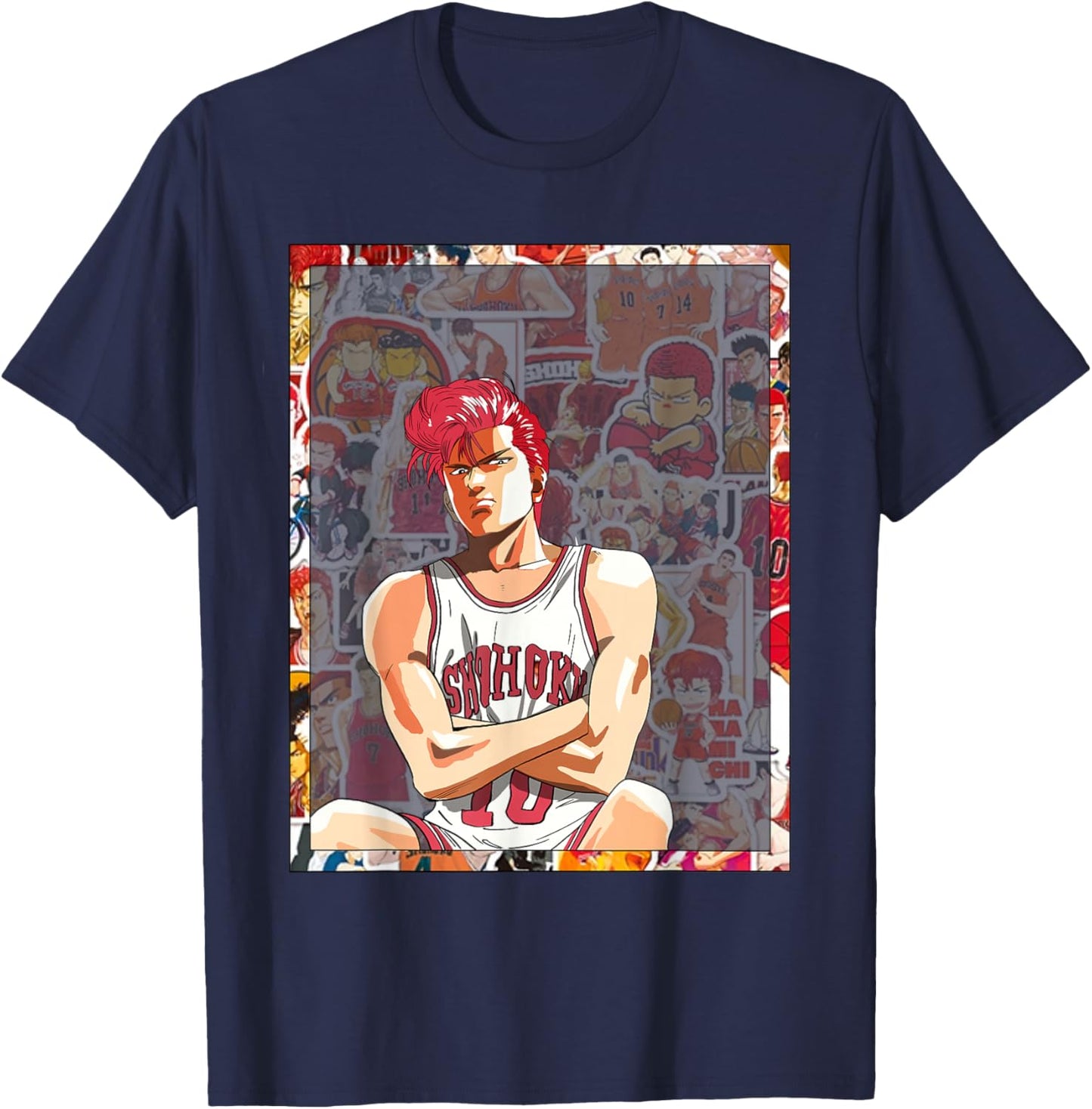 Bokchu Hanamichi Sakuragi -Adults Anime Black Small Classic Fit Short Sleeve T-Shirt - T-Shirt | Navy