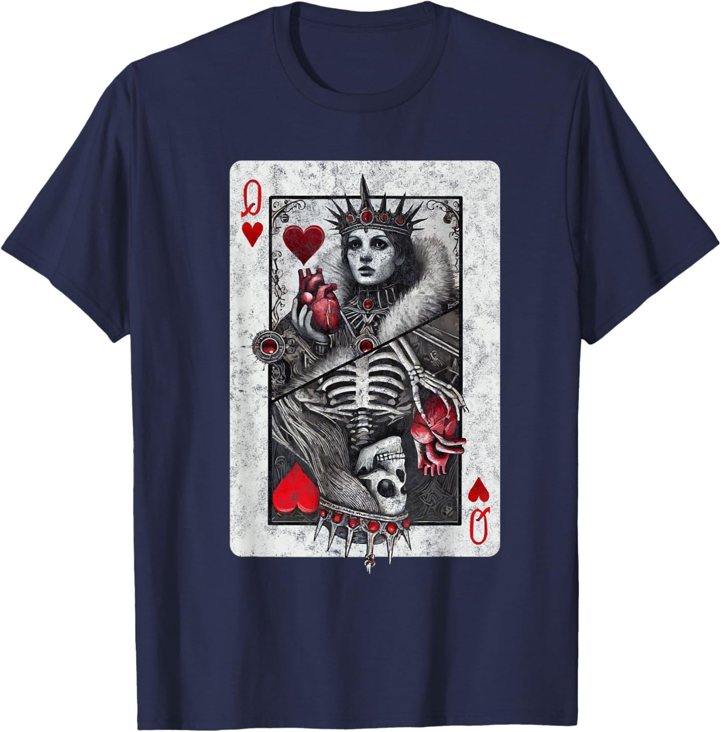 Playing Card Queen of Hearts Death Skeleton Halloween T-Shirt - T-Shirt | Navy