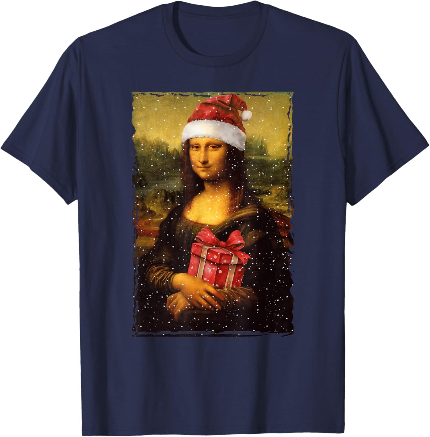 Mona Lisa Christmas Santa Hat Art Teacher T-Shirt - T-Shirt | Navy